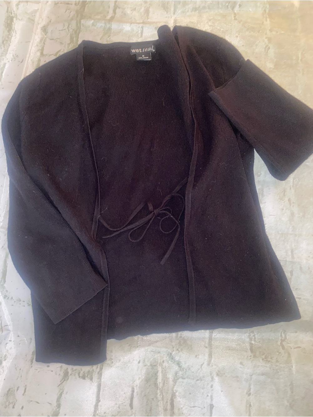 Wet Seal Black Ribbed Tie-Front Top